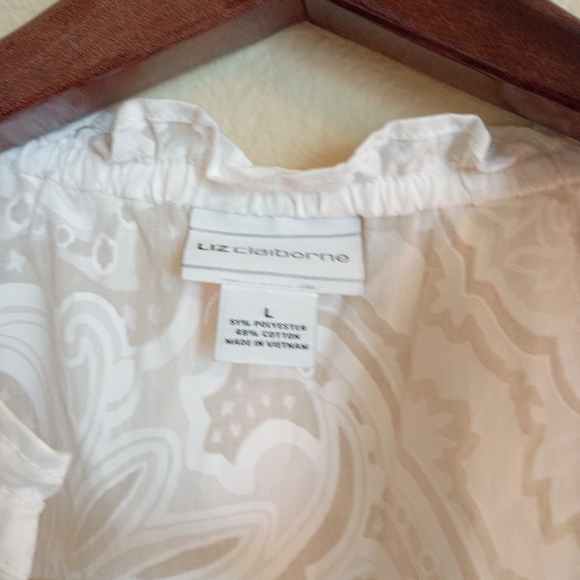 liz claiborne white shirt sleeveless top sheer lace pattern size large casual - Picture 3 of 7